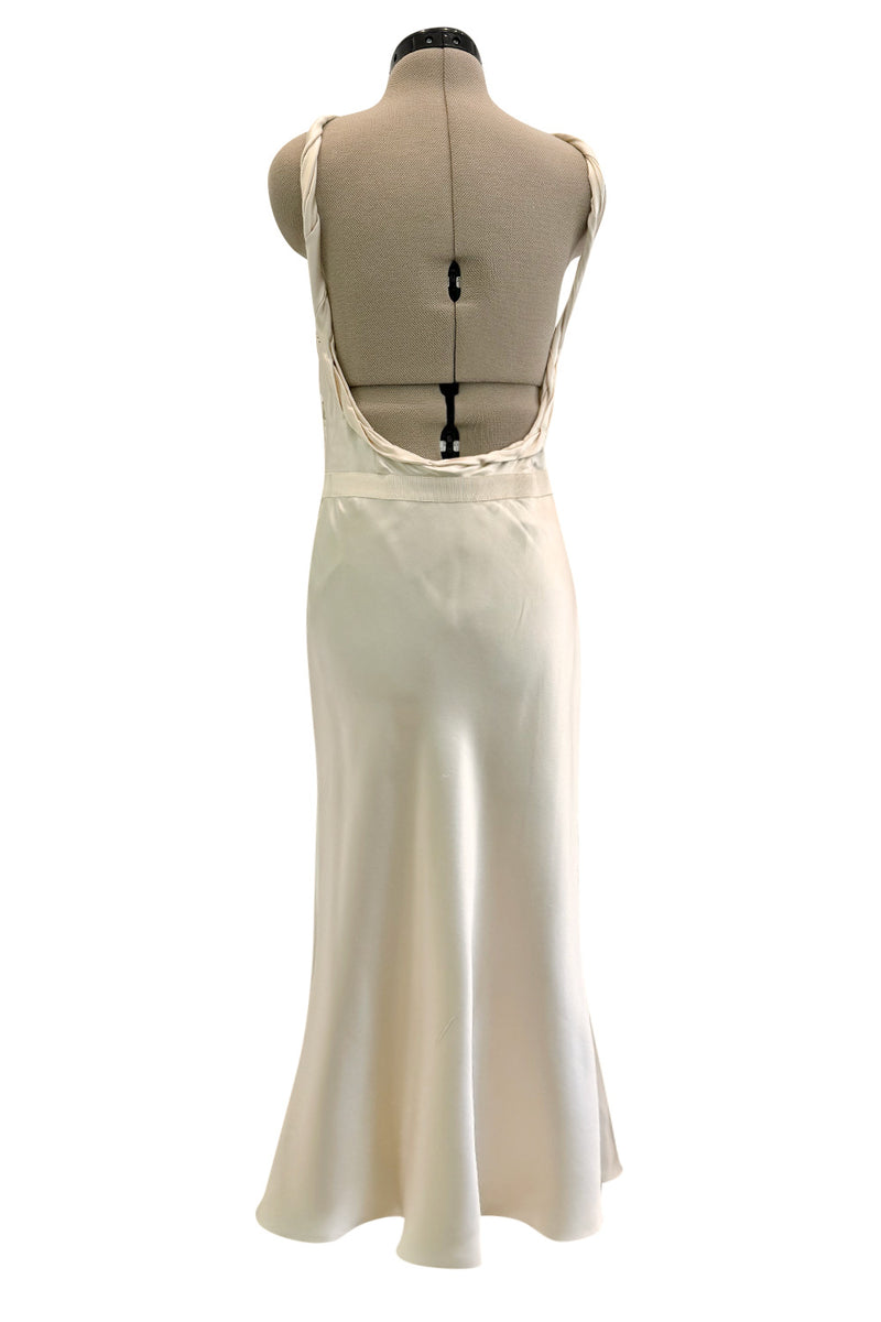 Gorgeous Fall 2000 Prada Backless  Ivory Bias Cut Silk Dress w Front Gathering Detail