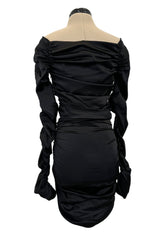 Remarkable Early 1990s Angelo Tarlazzi Black Stretch Mini Dress w Gold & Rhinestone Buttons