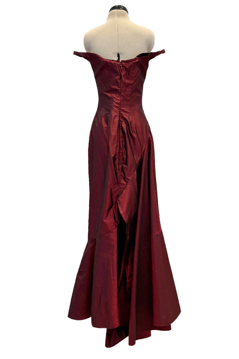 Magnificent Rare Fall 2000 John Galliano Deep Burgundy Red Silk Taffeta Corset Dress w Extended Panel