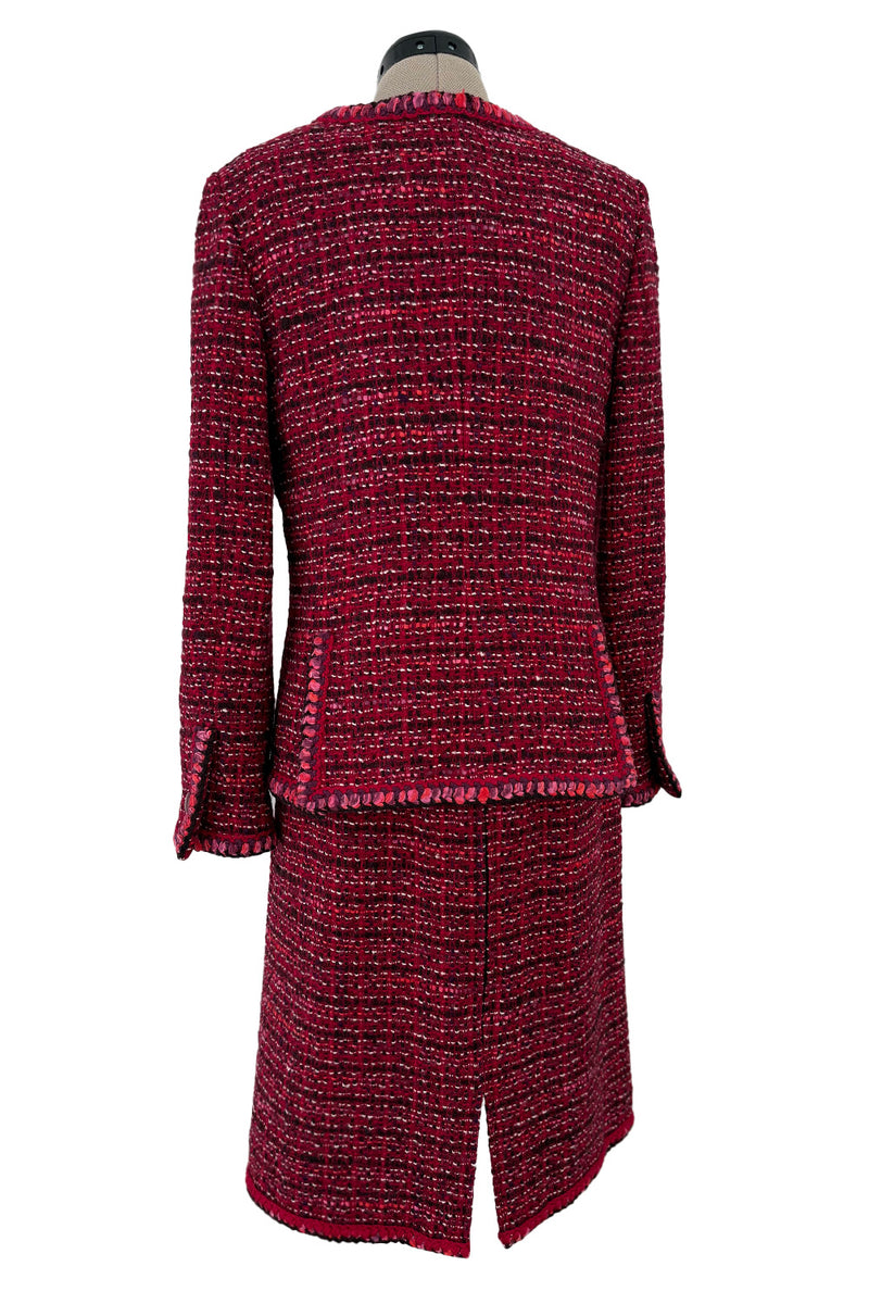 Fall 2001 Chanel by Karl Lagerfeld Deep Red Tweed Dress & Jacket Set