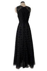 Fabulous Fall 1995 Karl Lagerfeld Runway Black Net Dress w Velvet Detailing