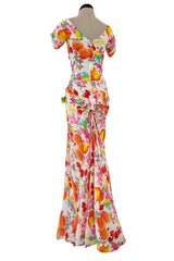 Gorgeous Spring 2006 Christian Dior by John Galliano Bright Floral Print Silk Chiffon Dress