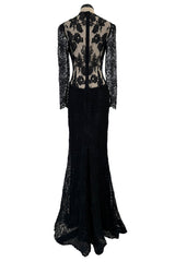 Fall 2017 Alexander McQueen by Saran Burton Black Lace Dress w See Through Back & Sleeves