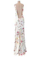 Romantic Spring 2007 Alexander McQueen Stunning Bias Cut Floral Silk Dress w Low Open Back