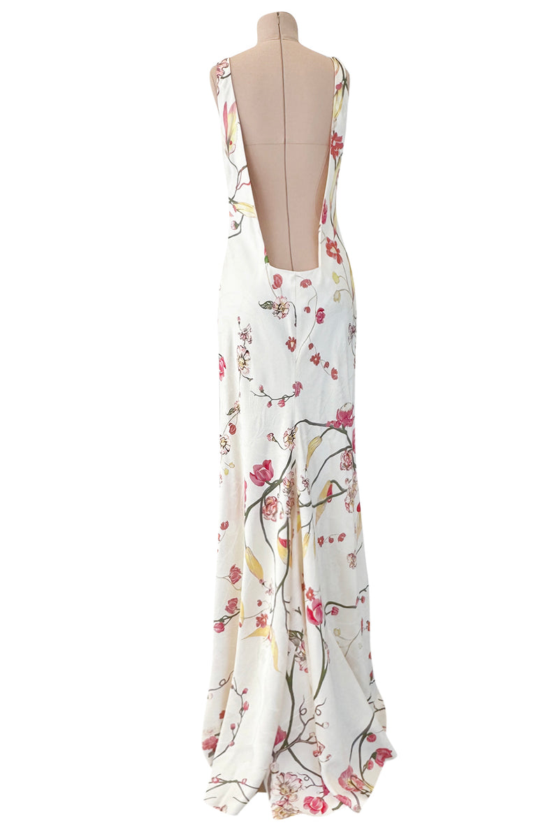 Romantic Spring 2007 Alexander McQueen Stunning Bias Cut Floral Silk Dress w Low Open Back