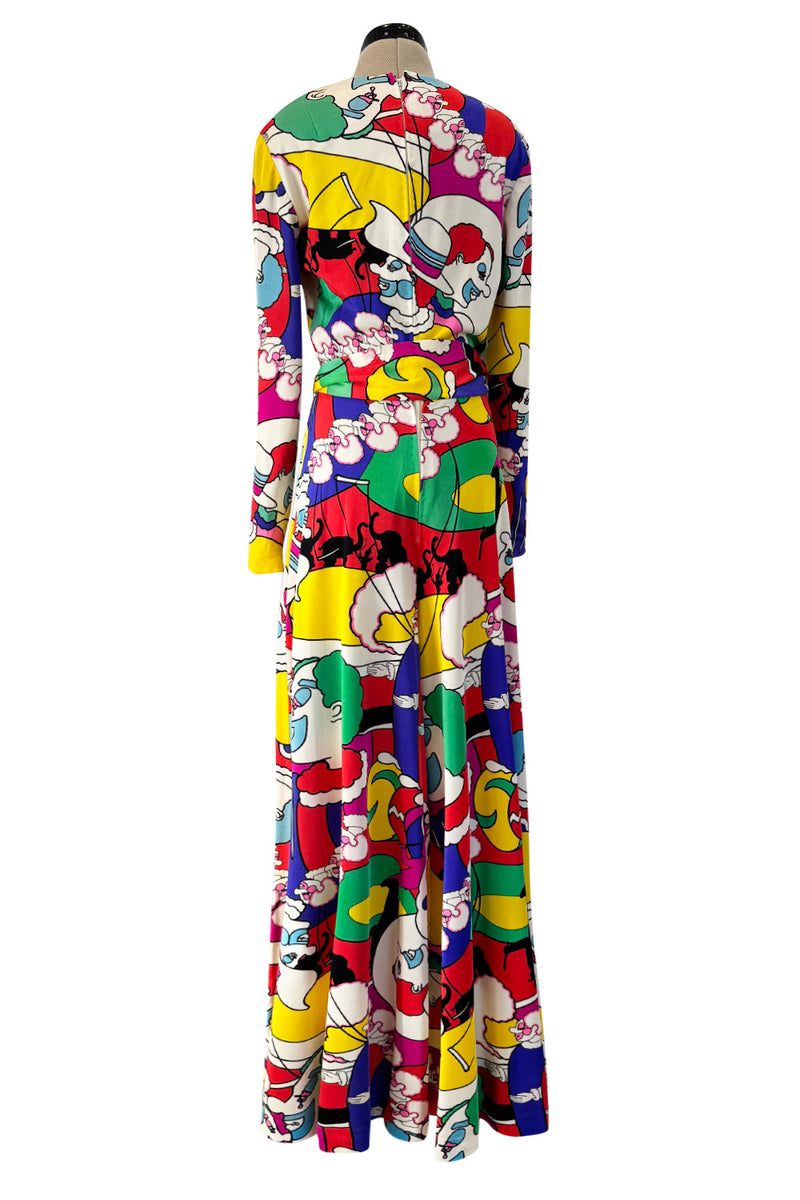 Incredible 1970s Lanvin by Jules-Francois Crahay Clown Print  Wide Leg Jersey Jumpsuit