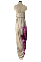 Prettiest 2006 Alexander McQueen Soft Taupe Jersey Dress w Huge Floral Print