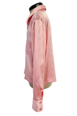 Dreamy 1990s Chanel by Karl Lagerfeld Pastel Pink Silk Stretch Button Front Top