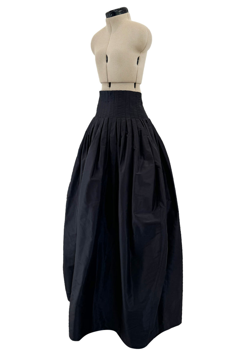 Beautiful 2006 Yves Saint Laurent by Stefano Pilati Silk Black Taffeta Skirt w Corseted Waist