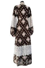 Fall 1971 Thea Porter Brocaded Cotton Gauze & Lace Flounce Dress