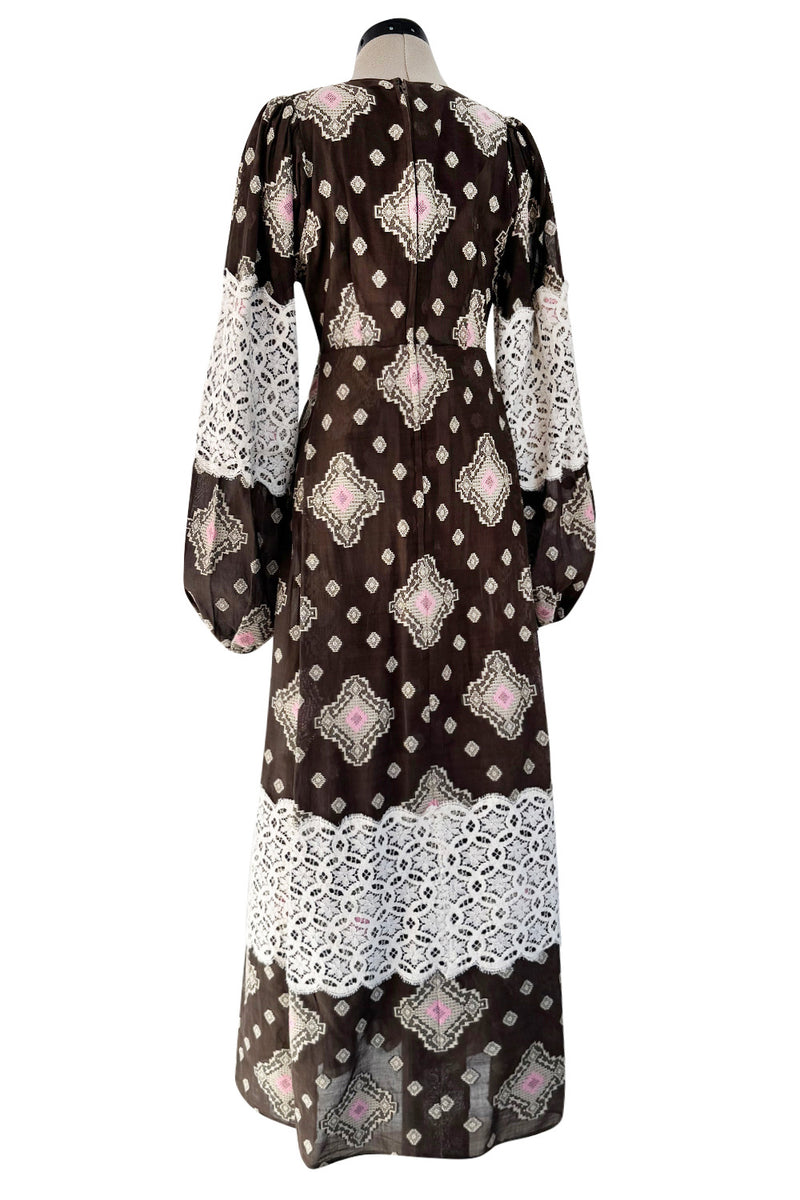 Fall 1971 Thea Porter Brocaded Cotton Gauze & Lace Flounce Dress