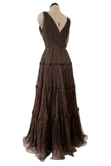 Pretty Spring 2012 Oscar de la Renta Runway Look 46 Brown Silk Chiffon Dress