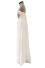 Exceptional Spring 2008 Christian Dior by John Galliano Ivory Silk Chiffon Dress w Floral Embroidery