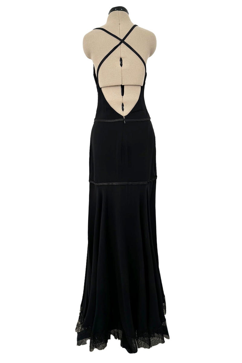 Prettiest 2000s Valentino Backless Bias Cut Dress w Ribbon Detail & Lace Hem