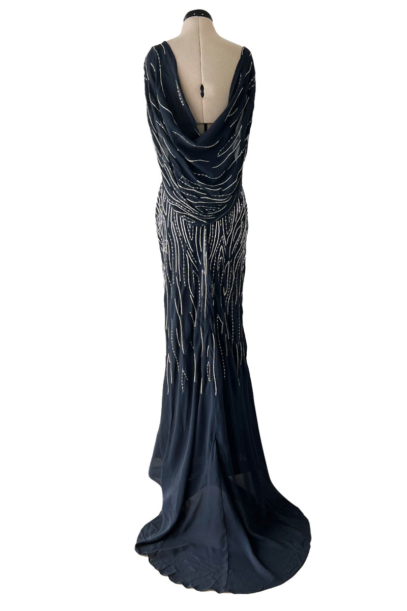 Spring 2006 Dior by John Galliano Deep Blue Dress w Extensive Silver Beadwork