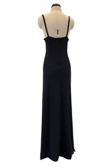 Minimalist c.1995- 1996 Gianni Versace Black Stretch Dress w Side Slits