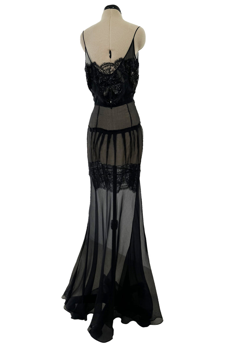 Fabulous c2006 John Galliano Black Silk Organza & Lace Dress w Sequin Detailing