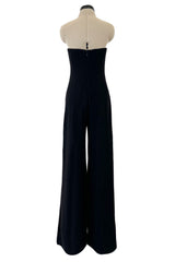 Fabulous 1980s Unlabeled Halston Black Strapless Cashmere Jumpsuit w Built in Inner Corset