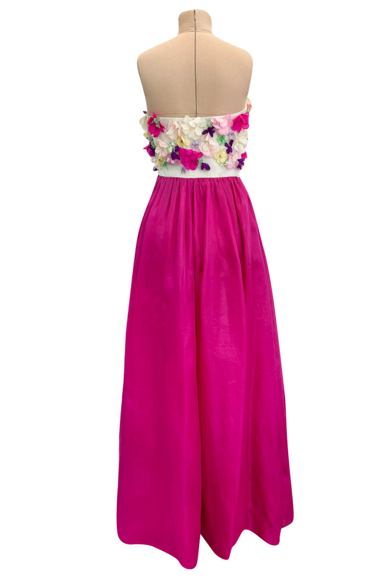 Dreamy 1982 Givenchy Strapless Silk Dress w Floral Appliques & Brilliant Full Pink Skirt