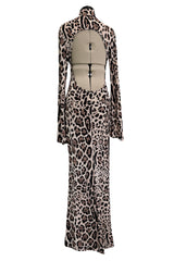 Recent Roberto Cavalli Stretch Jersey Leopard Dress w High Side Slit & Open Back