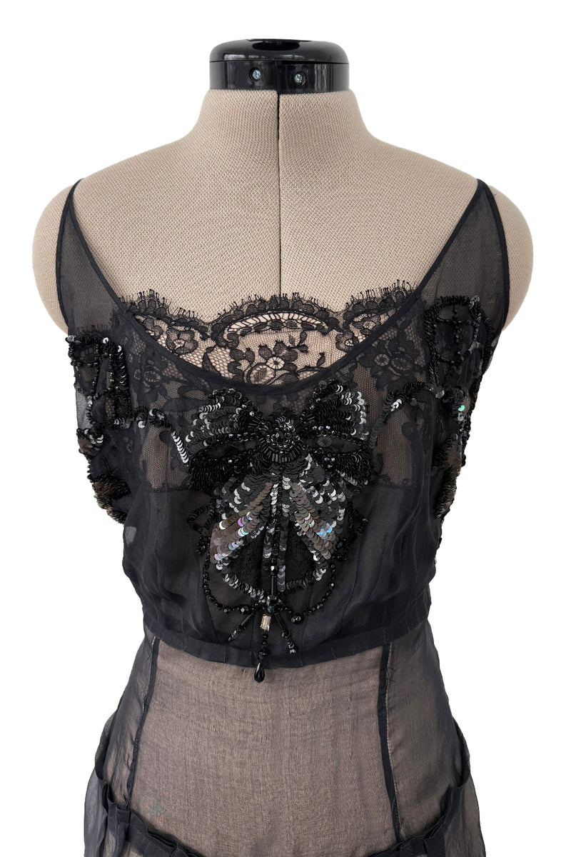 c.2006 John Galliano Black Silk Organza & Lace Dress w Elaborate Sequin Detailing