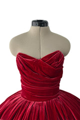 Phenomenal 2012 Dolce & Gabbana Strapless Deep Red Velvet Puff Skirt Dress