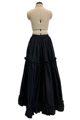 Dreamy Spring 1977 Yves Saint Laurent "Spanish" Collaction Full Length Black Silk Ruffled Maxi Skirt