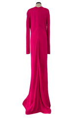 Spring 2018 Givenchy Deep Pink Long Tie Detailed Front Plunge Jersey Dress