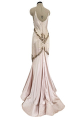 Dreamy 2004 Roberto Cavalli Pale Pink & Copper / Gold Wire Embellished Dress