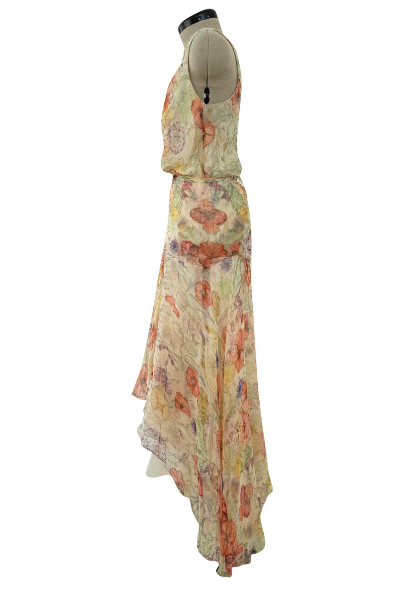 Amazing Spring 2004 Alexander McQueen 'Deliverance' Two Piece Set Floral Silk Chiffon Set