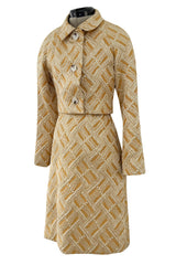 Chic 1960s Malcolm Starr by Elinor Simmons Gold Metallic Brocade Dress & Jacket Set