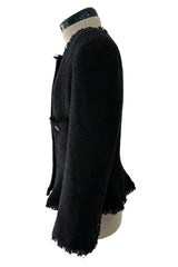 Spring 2006 Chanel by Karl Lagerfeld Woven Black Boucle Jacket w Fringe