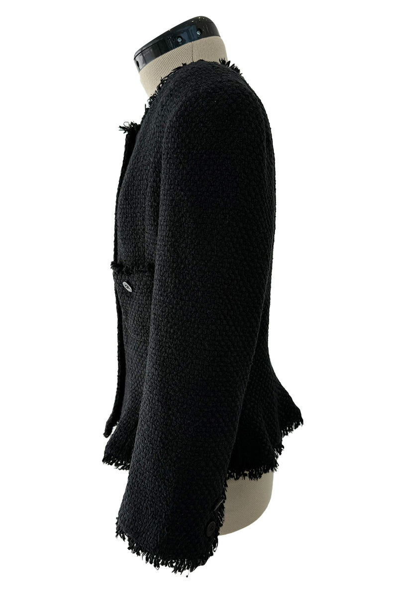 Spring 2006 Chanel by Karl Lagerfeld Woven Black Boucle Jacket w Fringe