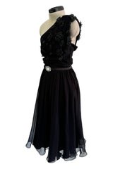 Cruise 2008 Christian Dior by John Galliano Embellished One Shoulder Black Silk Chiffon Dress