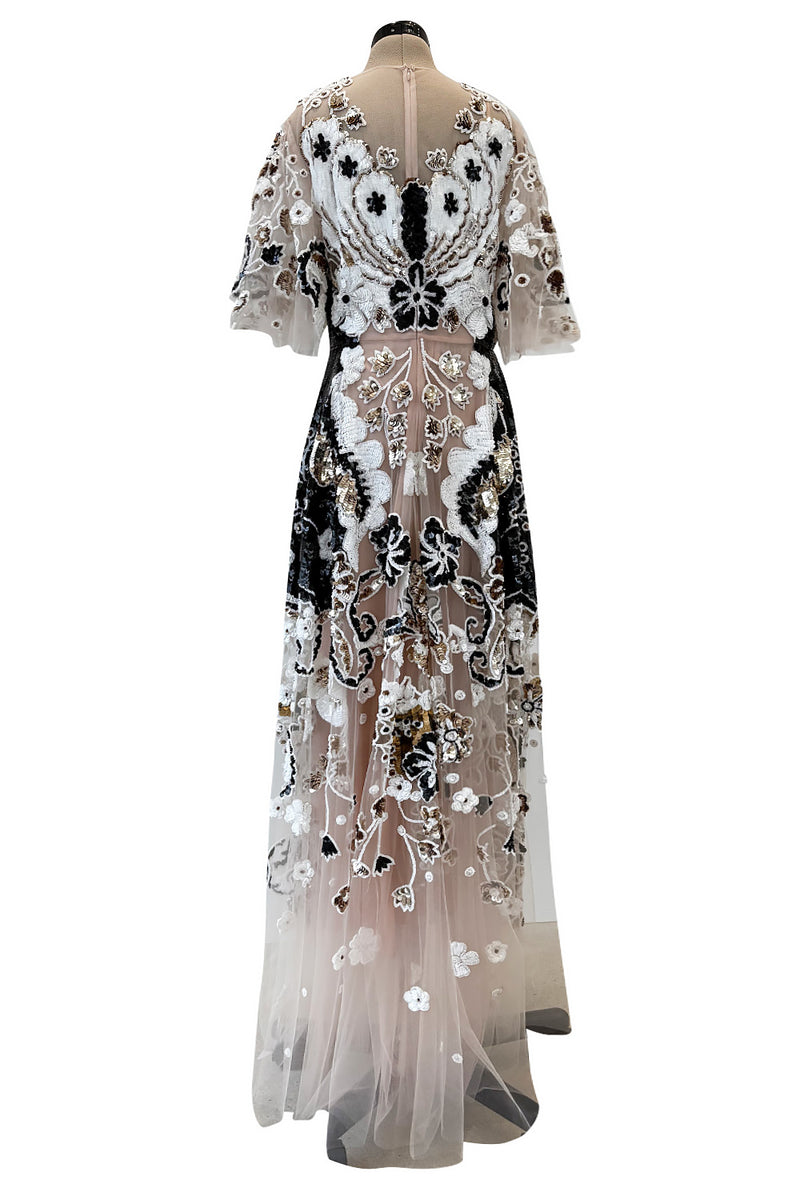 Resort 2021 Valentino by Pierpaolo Piccioli Gold, White & Black Sequin and Net Dress