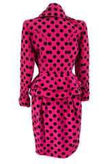 Rare 1988 Christian Lacroix Demi-Couture Luxe Pink & Black Dot Silk Suit