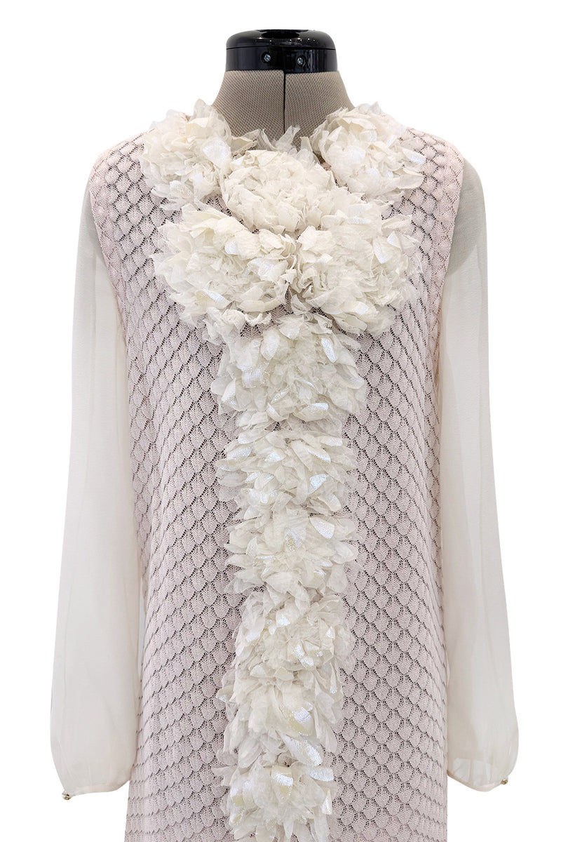 Spring 2012 Chanel by Karl Lagerfeld Pale Pink Knit Dress w Front Flower Detail