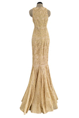 Incredible Spring 2012 Alexander McQueen by Sarah Burton Gold Lace Dress w Full Lower Skirting