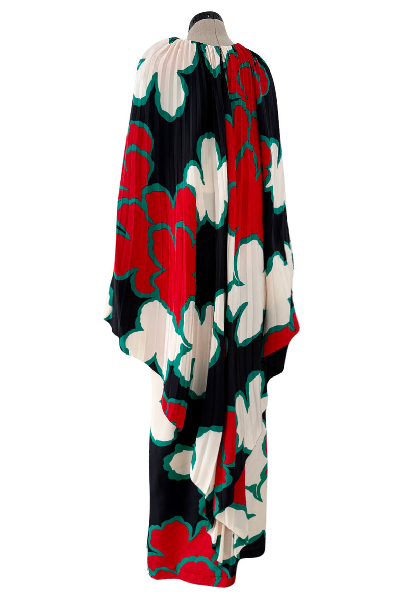 Incredible Spring 1985 Pierre Cardin Haute Couture Floral Silk Caped Runway Dress