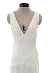 Gorgeous 2000s Valentino Bias Cut Ivory Silk Dress Dress w Beading Detail & Chiffon Skirt