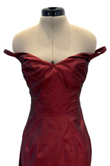 Magnificent Rare Fall 2000 John Galliano Deep Burgundy Red Silk Taffeta Corset Dress w Extended Panel