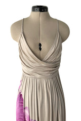 Prettiest 2006 Alexander McQueen Soft Taupe Jersey Dress w Huge Floral Print