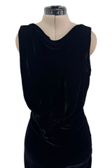 Unlabeled 1940s Black Bias Cut Silk Velvet Dress w Low Plunging Back