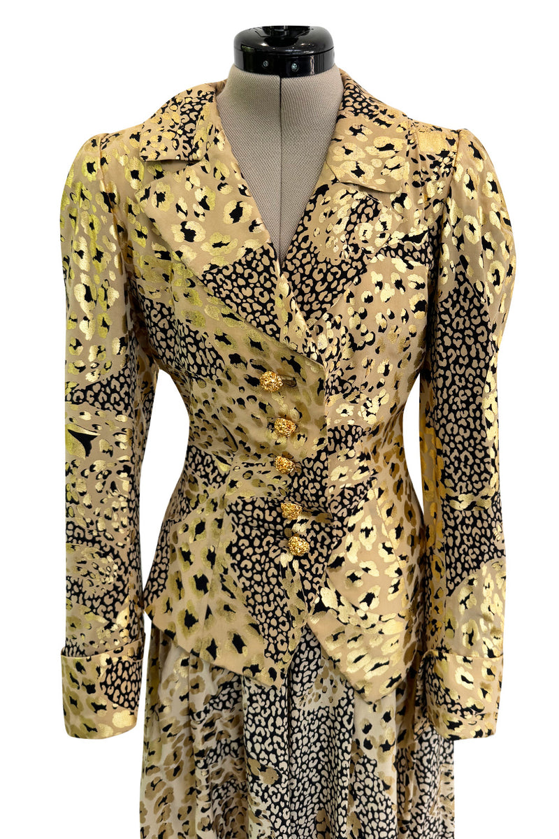 Amazing Fall 1992 Yves Saint Laurent Gold Leopard Print Extra Wide Pant & Jacket Suit Set