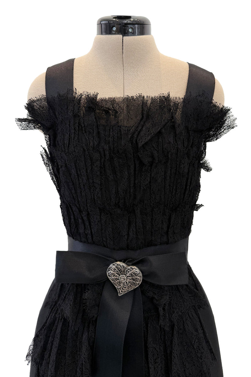 Exceptional Pre-Fall 2015 Chanel by Karl Lagerfeld Runway Look 83 Black Silk & Lace Metiers d'Art Dress