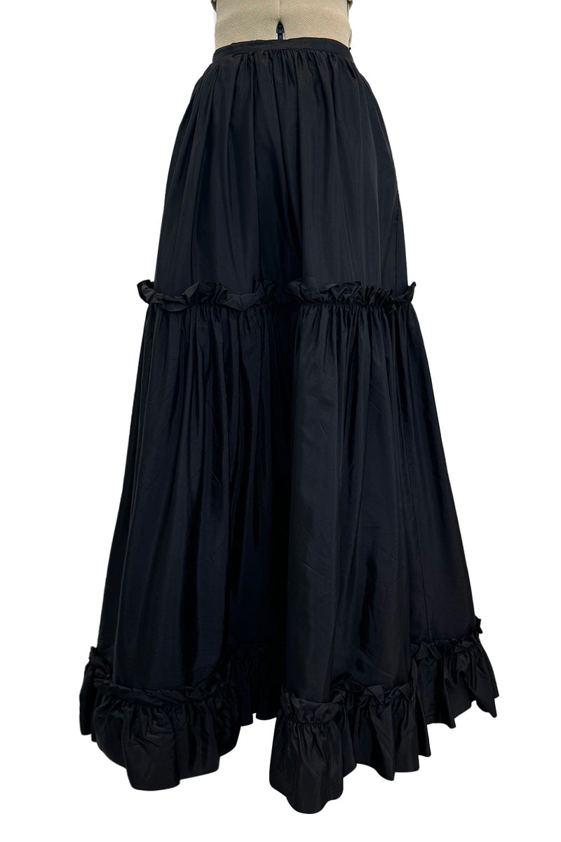 Dreamy Spring 1977 Yves Saint Laurent "Spanish" Collaction Full Length Black Silk Ruffled Maxi Skirt