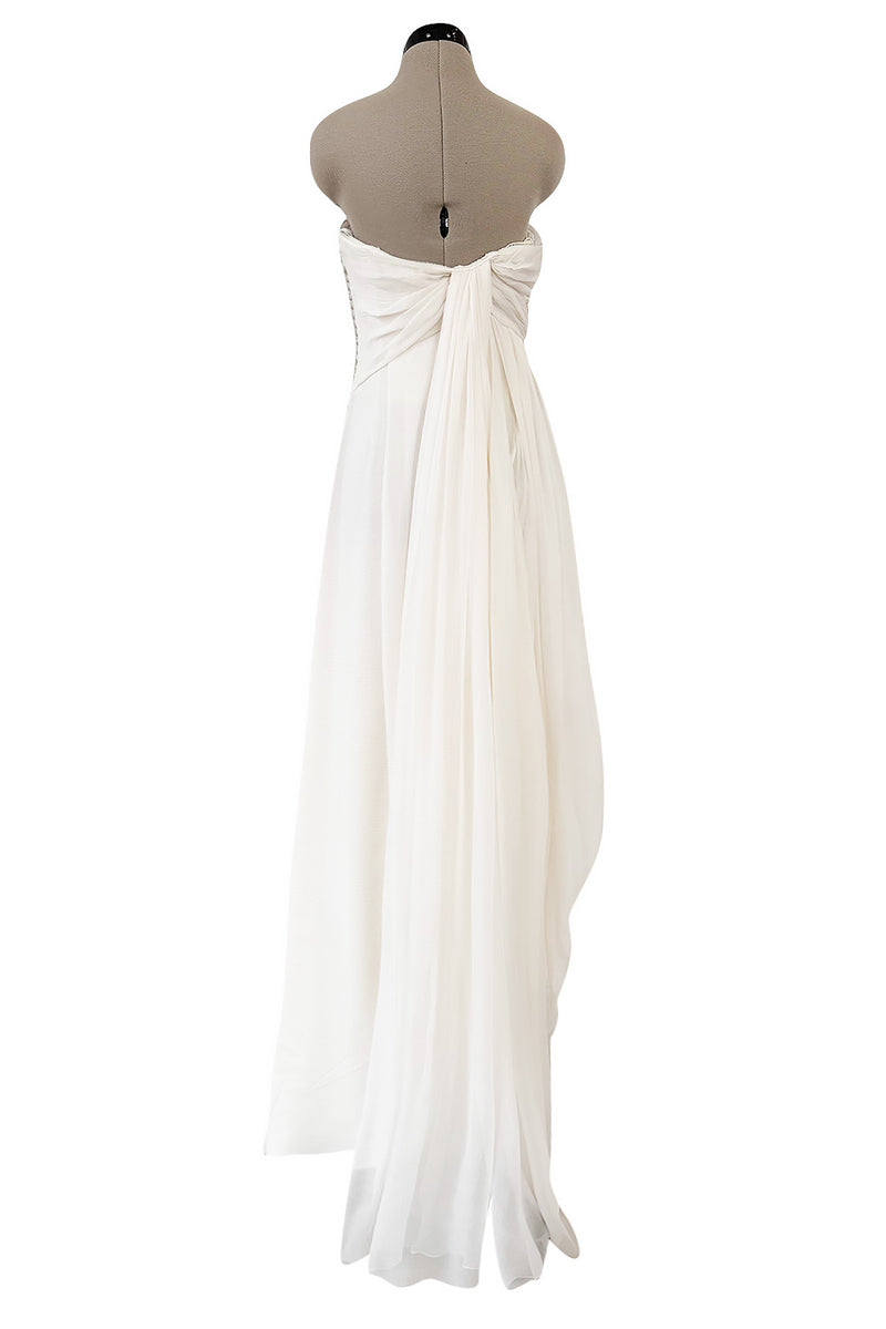 Exceptional Spring 2008 Christian Dior by John Galliano Ivory Silk Chiffon Dress w Floral Embroidery