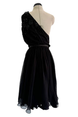 Spectacular Cruise 2008 Christian Dior by John Galliano Embellished One Shoulder Black Silk Chiffon Dress