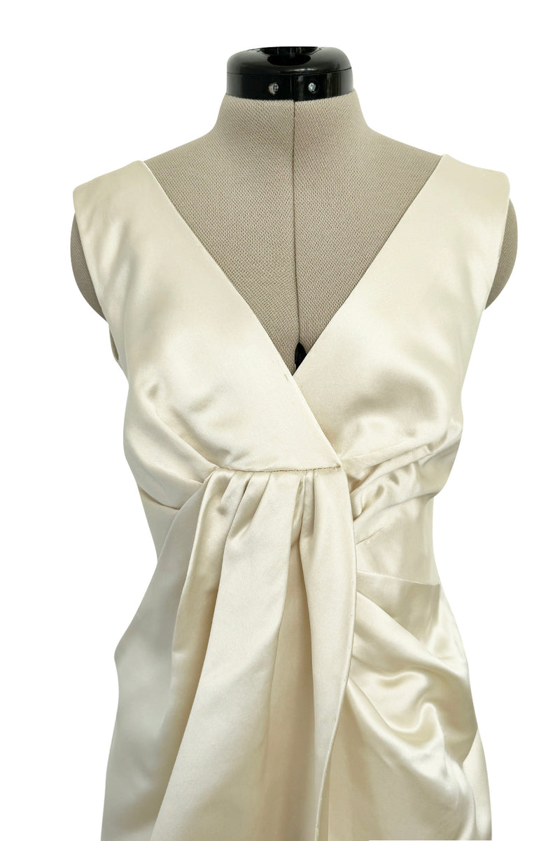 Incredible 1960s Philippe Venet Hand Made Haute Couture Ivory Silk Wrape Over Inner Structural Dress