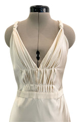 Gorgeous Fall 2000 Prada Backless  Ivory Bias Cut Silk Dress w Front Gathering Detail